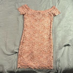 Floral lace peach, pink, casual dress.